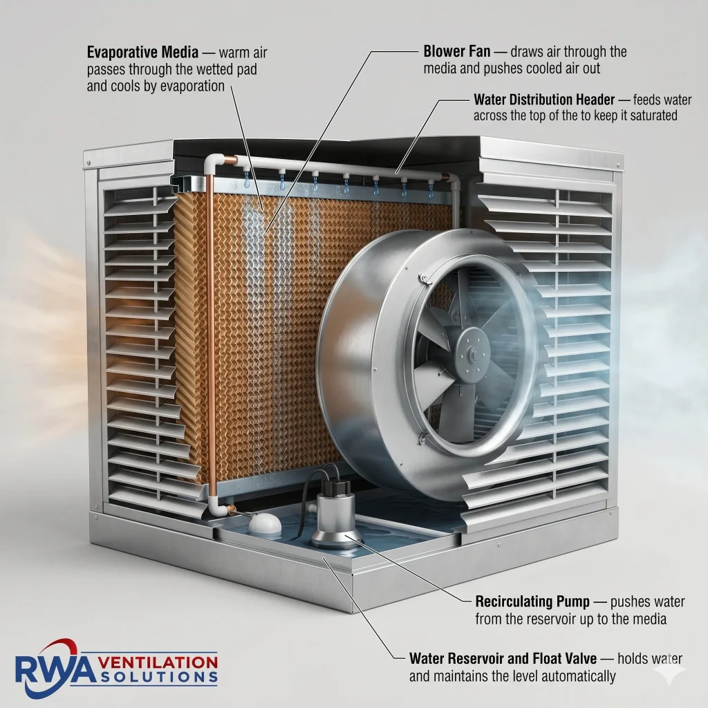 Evaporative make up air unit